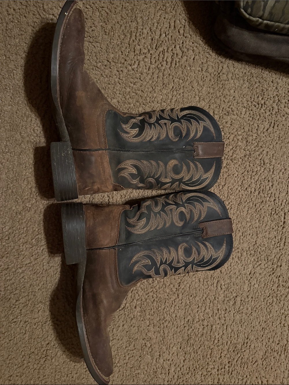Justin Boots Brown Foot with Black Embroidered Shaft Western Boots